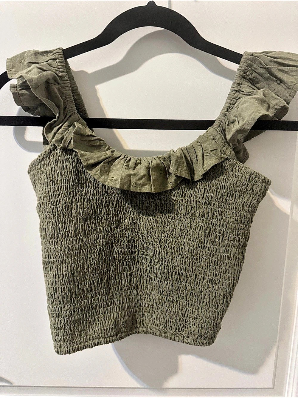 And Now This Smocked Ruffle Crop Top in Green Size XS NWT